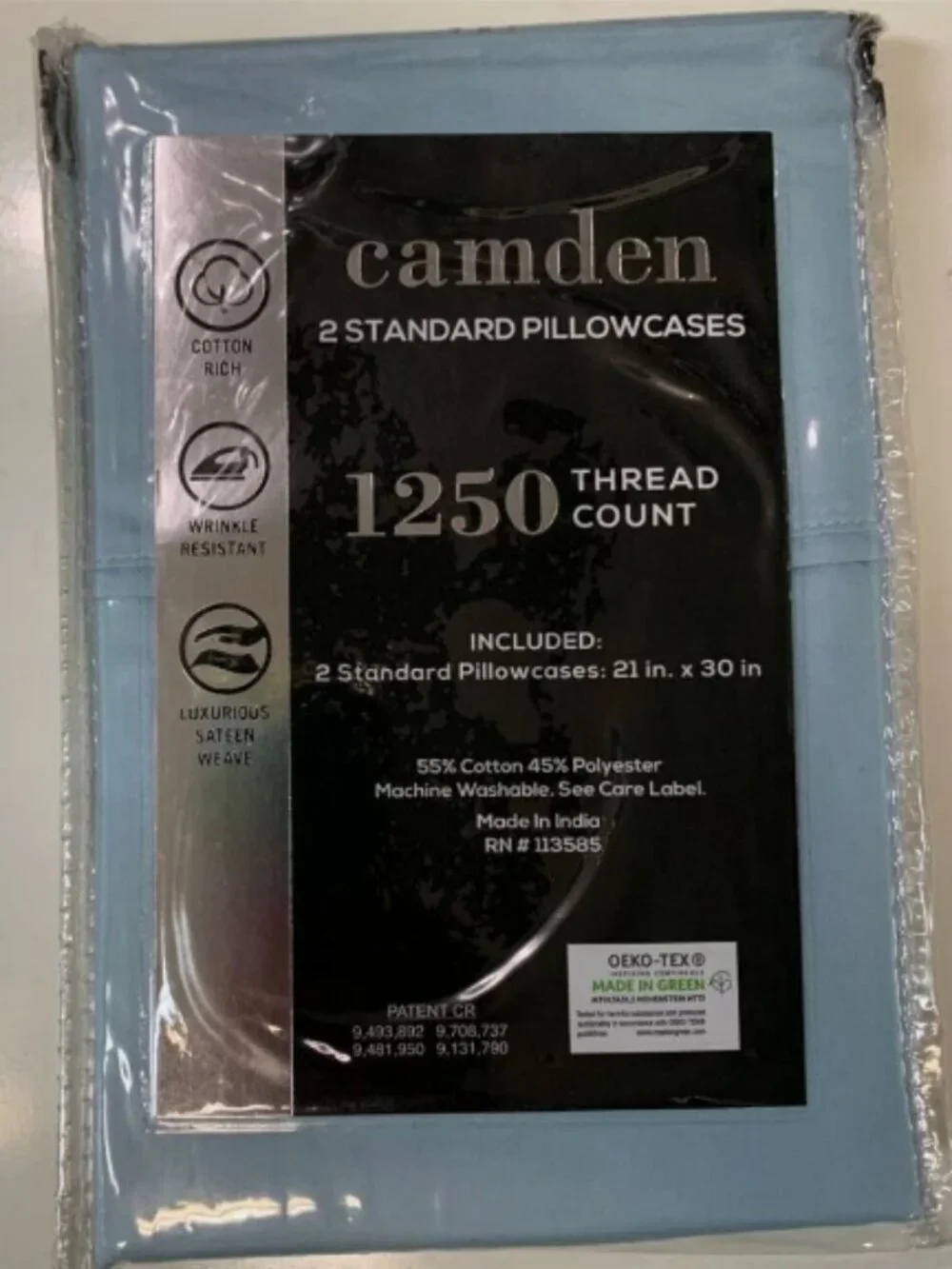 AQ Textiles Camden Sateen 1250 Thread Count 2 Standard pillowcases,21